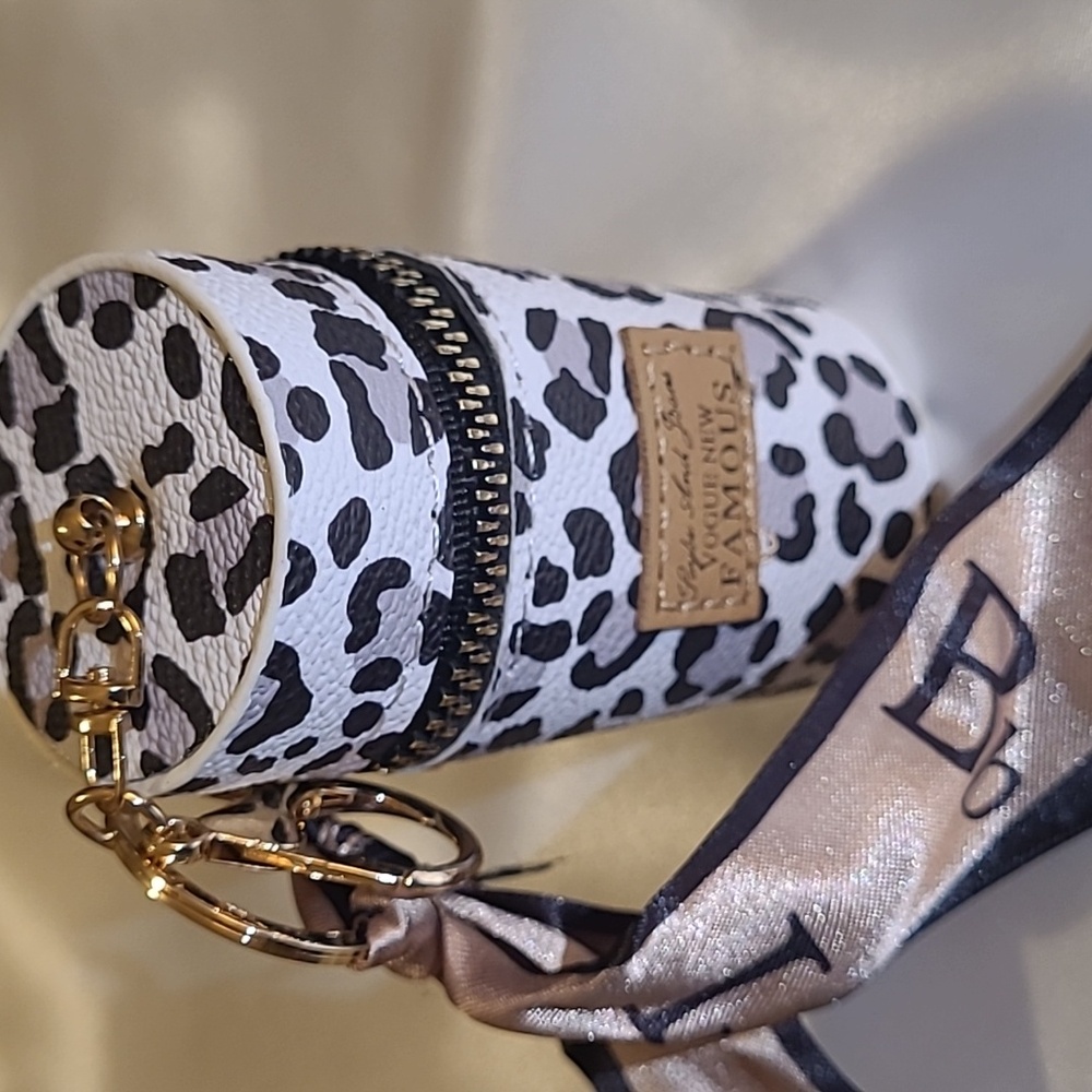 Leopard Print Cylinder Keychain with Mini Scarf